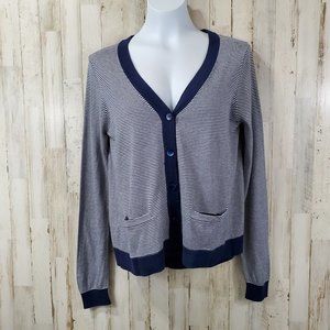 Tommy Bahama Cardigan Womens Blue S Striped Button Up Sheer Back Panel K17